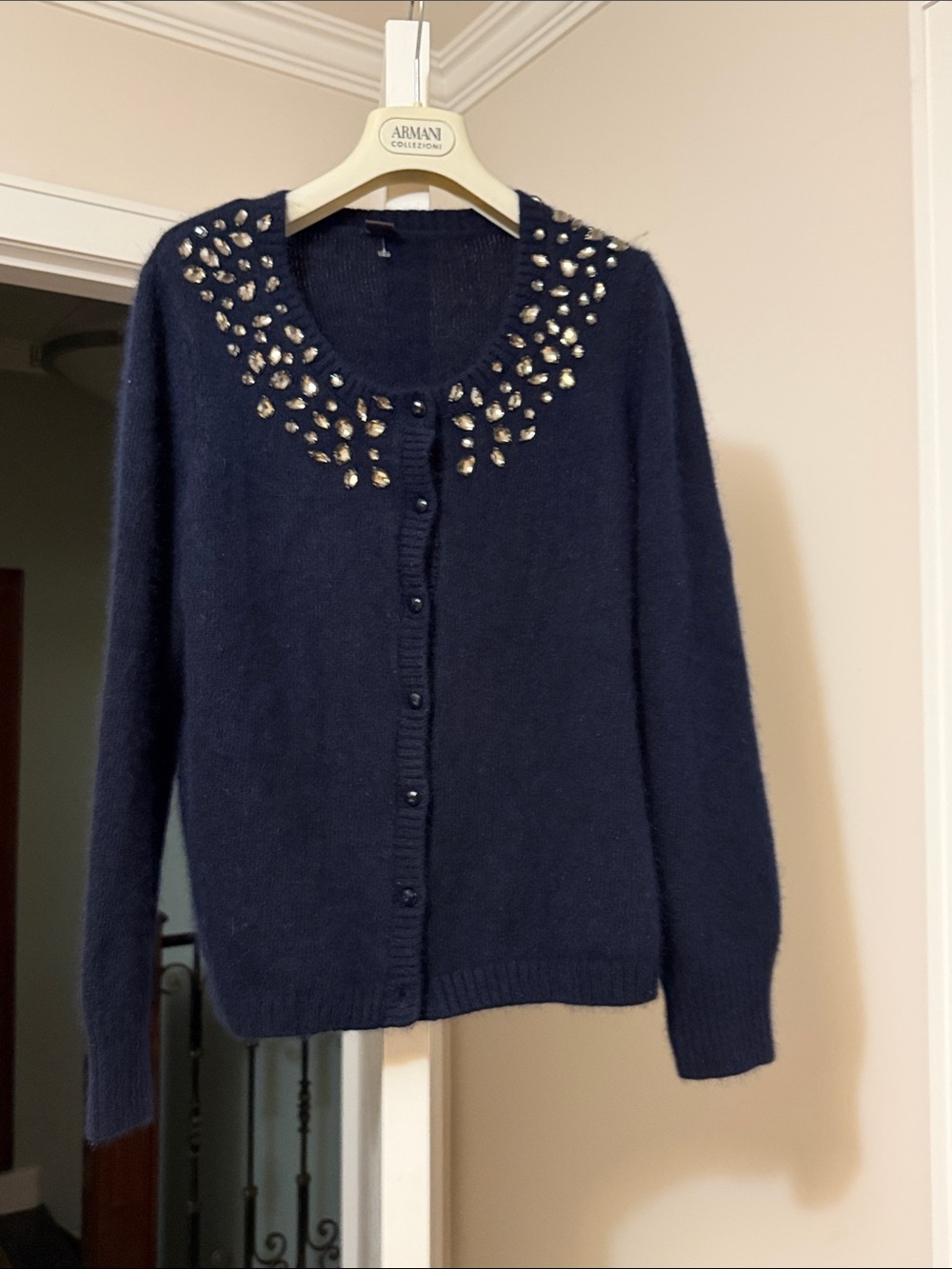 SELECTION by s.Oliver angora blend Navy Embellished Crewneck Cardigan size 14